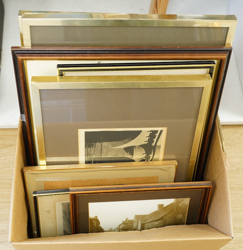 A collection of various prints including coastal etchings and local Lewes prints and black and white photographs. Condition - varies, mostly fair